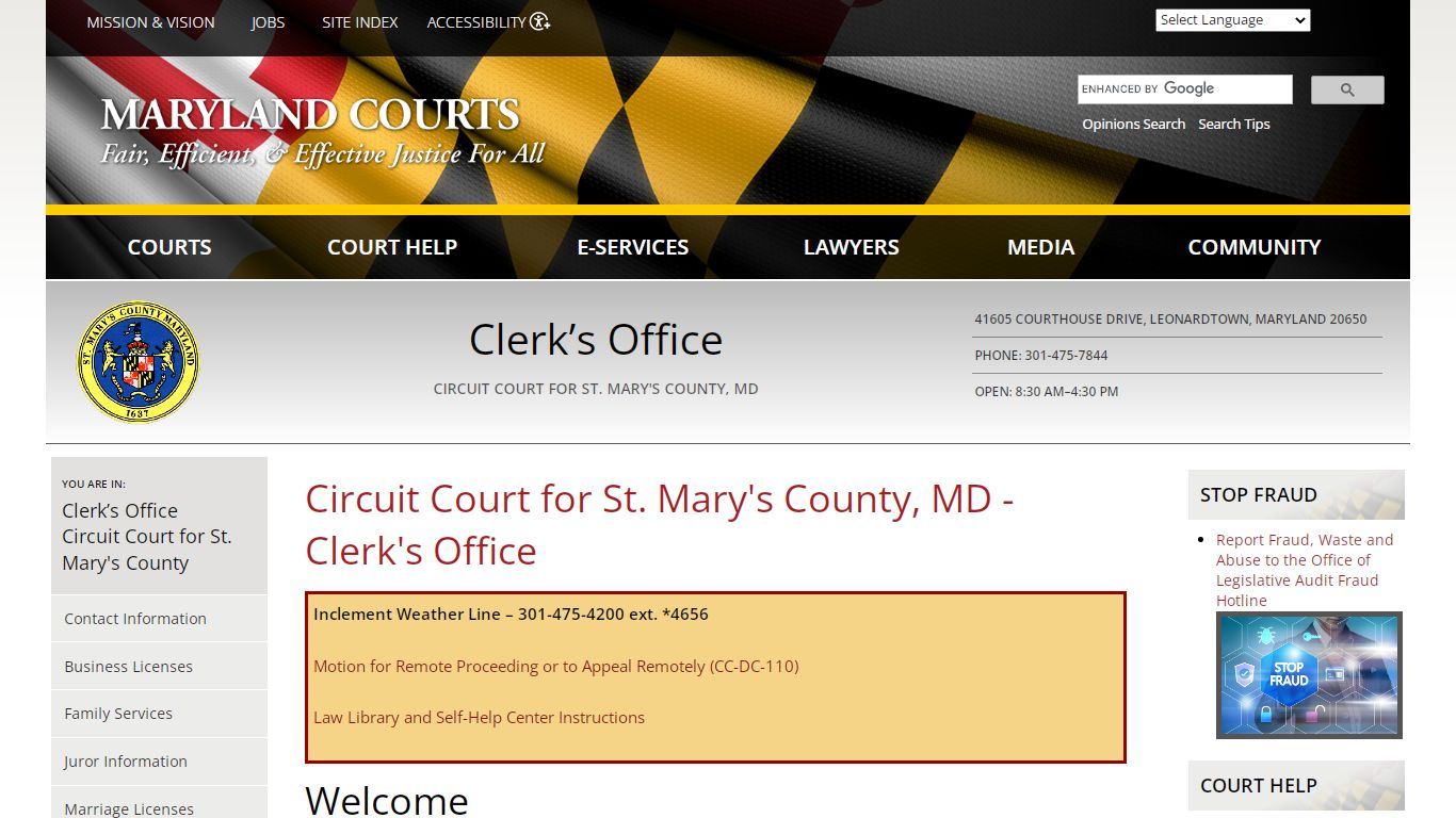 Circuit Court for St. Mary's County, MD - Clerk's Office