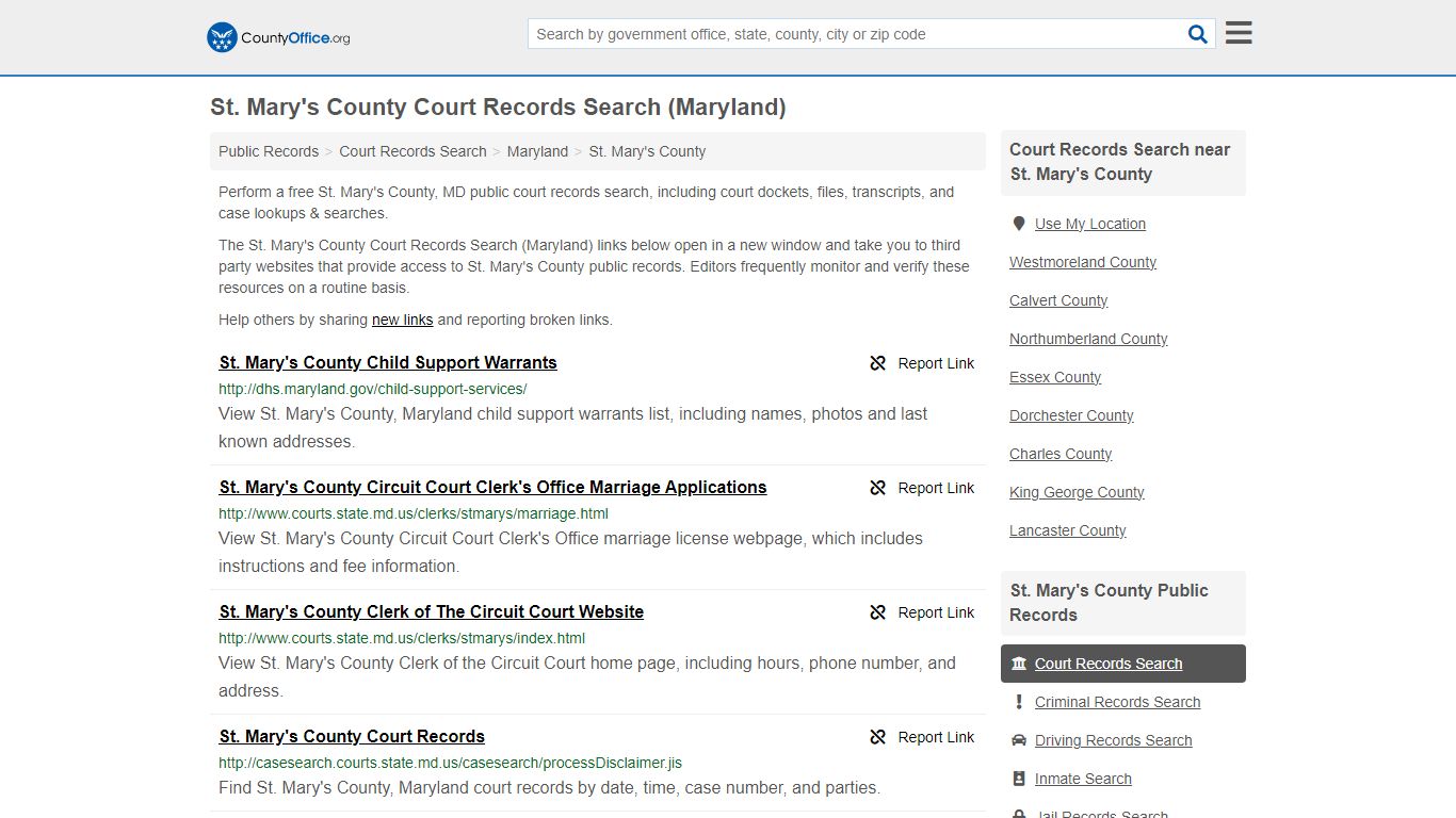 St. Mary's County Court Records Search (Maryland)